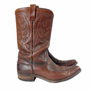 Vintage Wrangler Western Boots Brown Tooled Leather